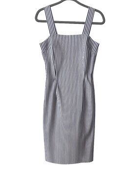 Alain Manoukian Striped Navy and White Midi Sheath Dress size 40/Us size 8-10.